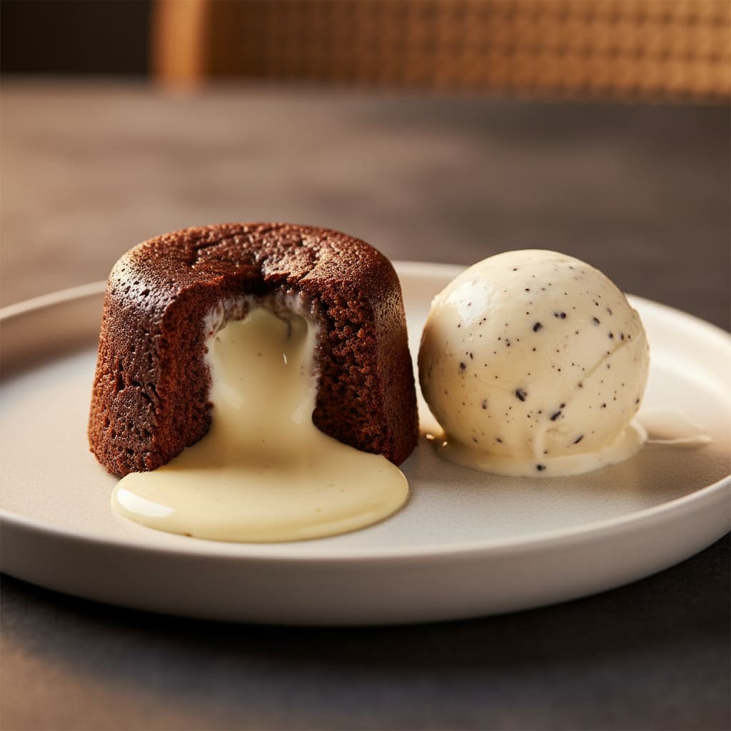 Super fondant au chocolat noir, cœur au chocolat blanc