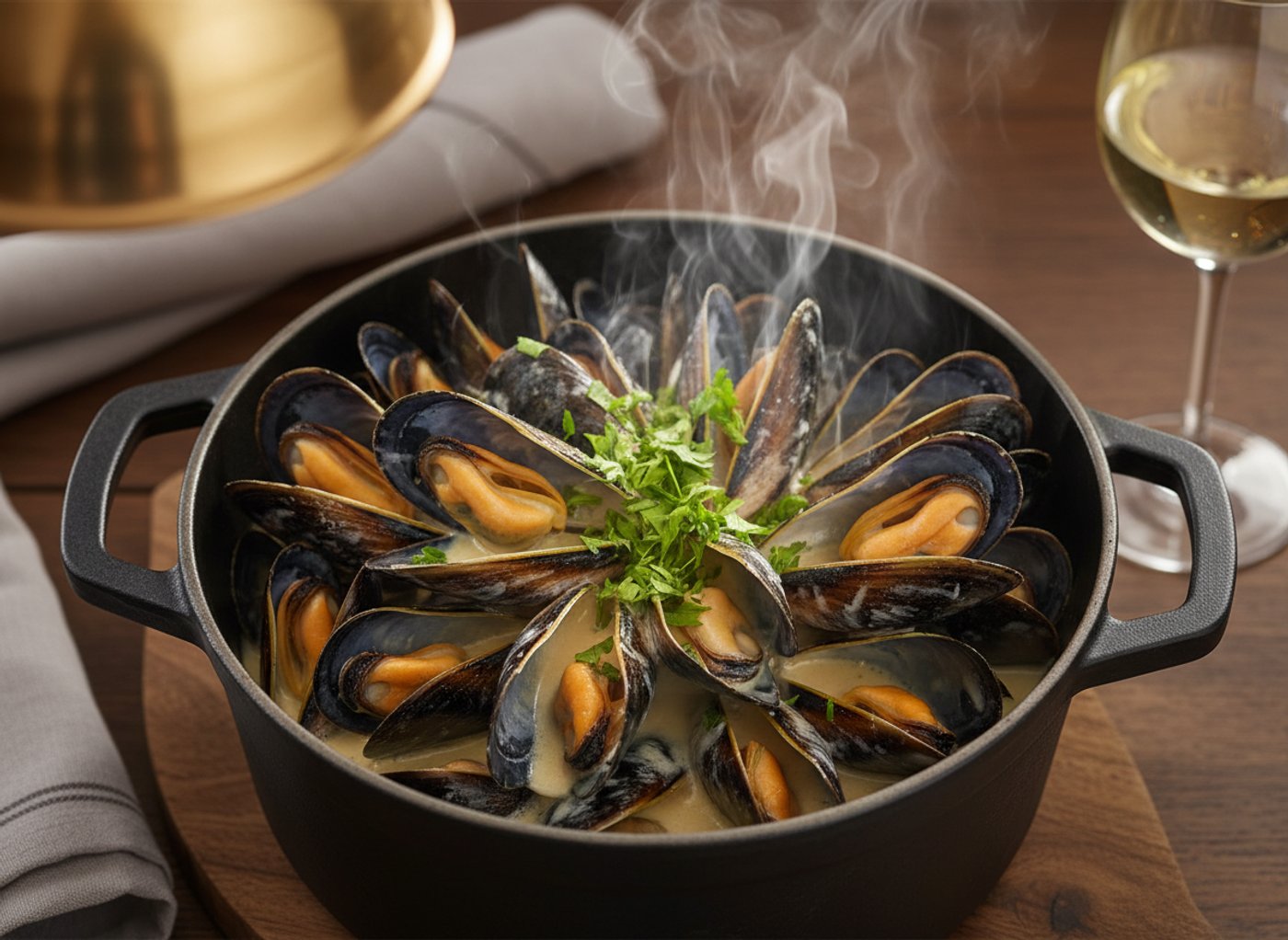 Moules fumantes en sauce crémeuse